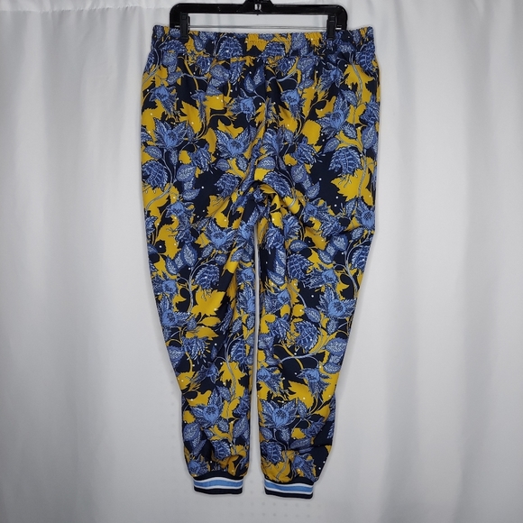 Eloquii Pants Women 16 Floral Jogger Elastic Pullon Pocket Stretch Blue Yellow - Picture 2 of 9